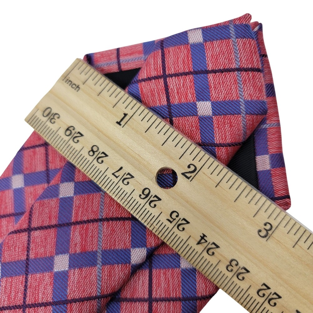 Perry Ellis Portfolio Red Purple Plaid Mens Necktie 100% Polyester - Picture 5 of 11